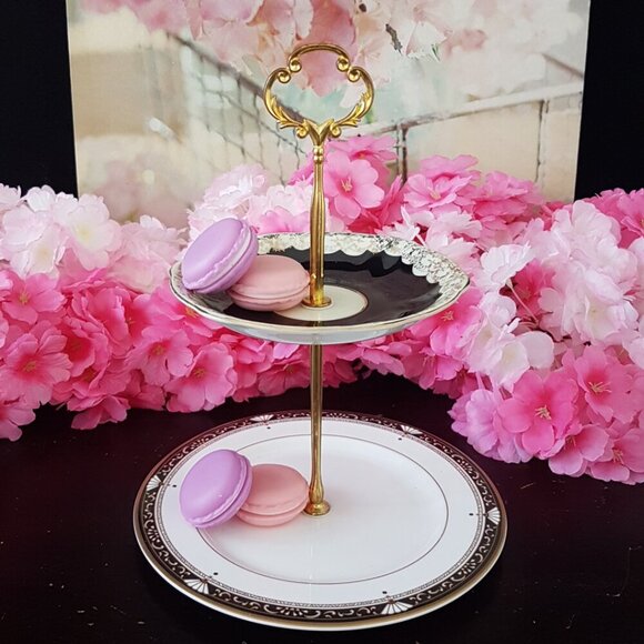 Handmade 2-Tier Stand Tea Party Dessert Jewelry Trinket Tray Christmas Gift - Picture 2 of 5